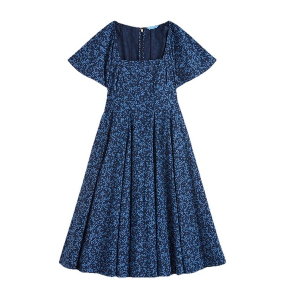 Draper James Midi Dress Woman Blue Size 8 Caitlyn Ribbon Floral - Picture 5 of 8